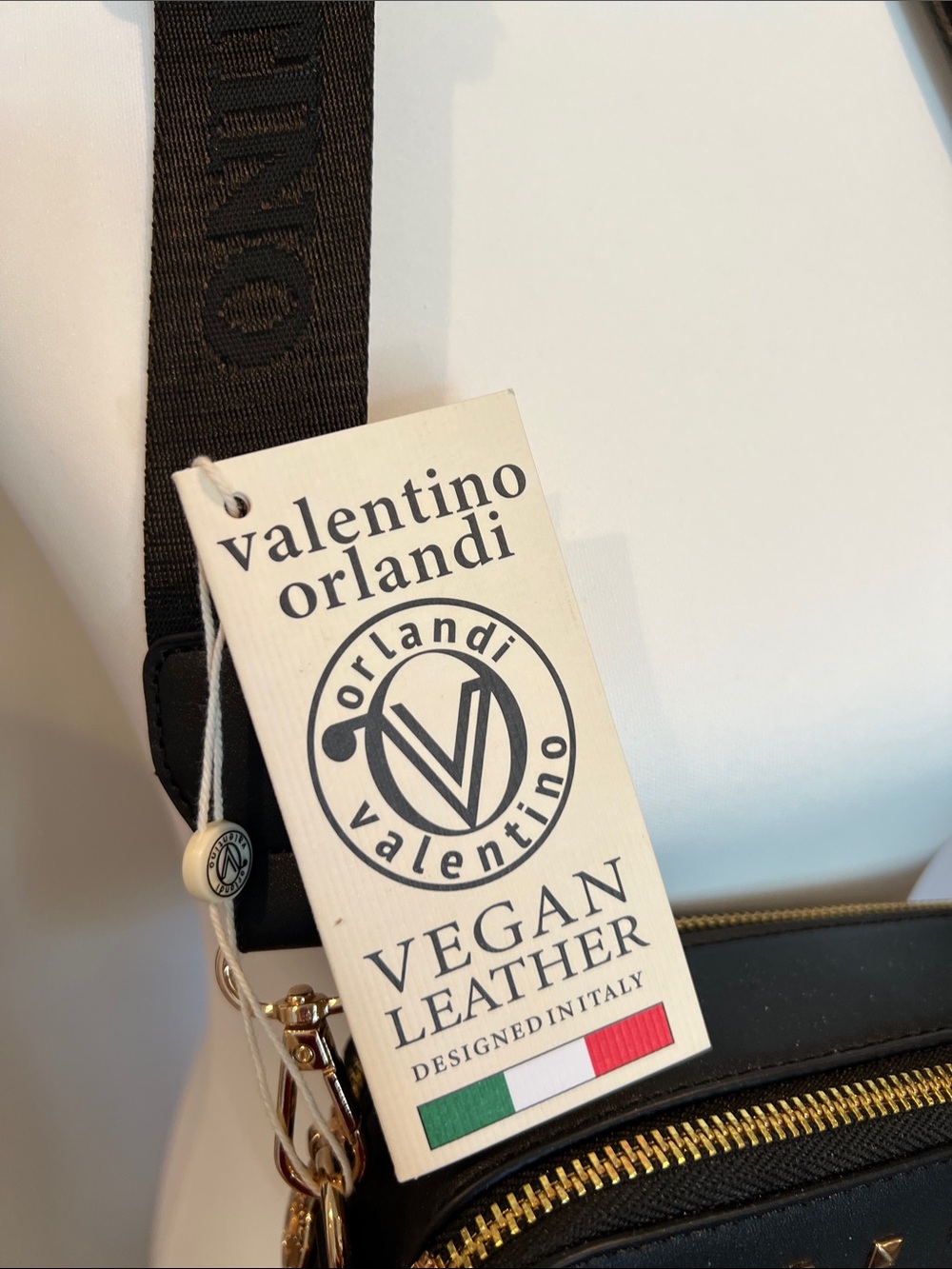 Valentino Orlandi Black Studded Vegan Leather Crossbody with Gold Medallion - Picture 2 of 7